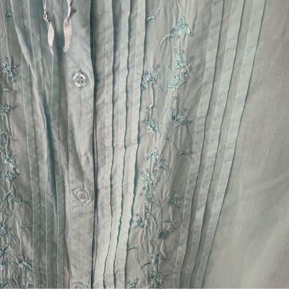 Ella Simone Cotton Pajama Set Sz XL Sky Blue NWOT Embroidered Pintuck Ribbon - Picture 6 of 16